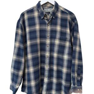 EAST ISLAND Mens Shirt Large Blue Plaid Vintage Rugged Long Sleeve Button Down